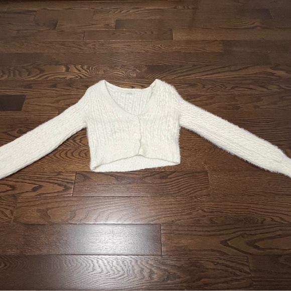 Garage- white fluffy button up sweater - Picture 1 of 3